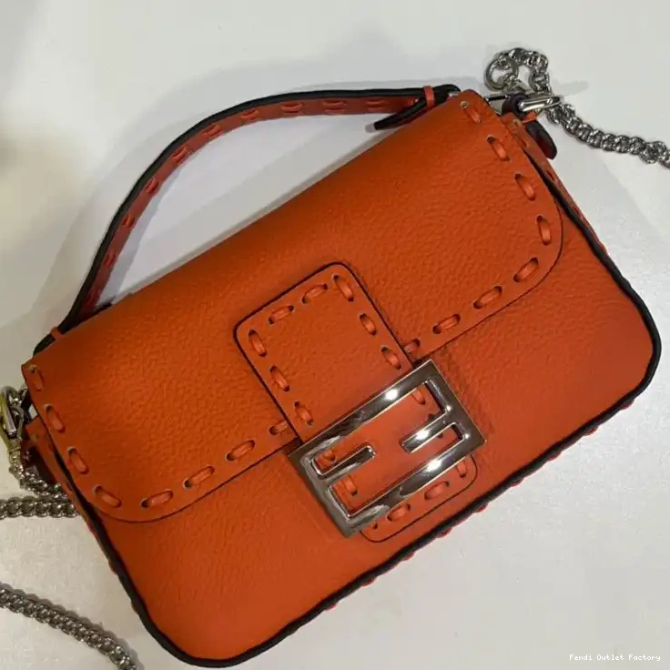 Affordable HOT Mini Selleria Fendi In Orange Baguette Bag Leather Romano Cuoio 0418